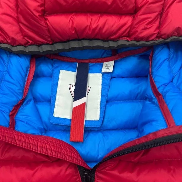 Rossignol Mens Coat 2X Red Duck Down Puffer Hooded‎ Jacket Ski Snowboard